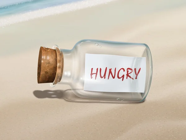 Hungry message in a bottle — Stock Vector