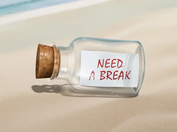 Need a break message in a bottle — Stock Vector