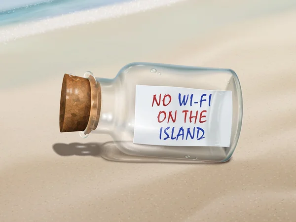 No wi-fi on the island message in a bottle — Stock Vector