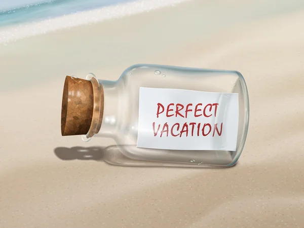 Idealne wakacje wiadomość w butelce — Wektor stockowy