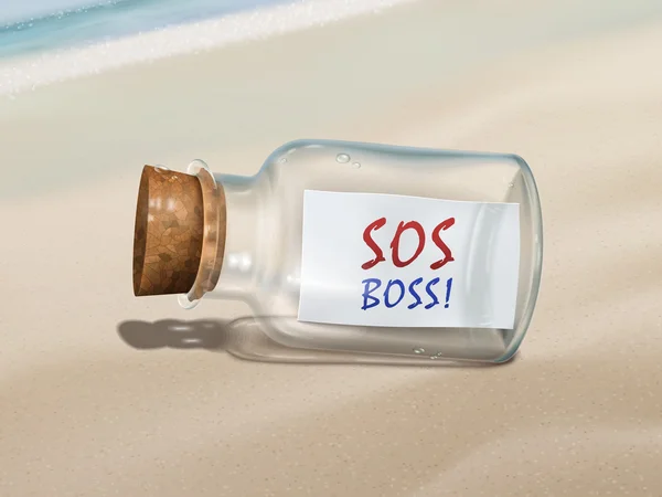 Sos boss message in a bottle — Stock Vector