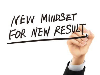 new mindset for new results written by 3d hand clipart