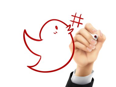 kuş 3d elle çizilmiş hashtag simgesiyle