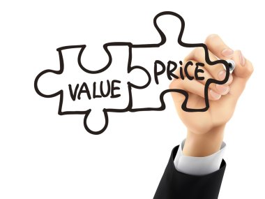 değer ve fiyat 3d el tarafından yazılmış 