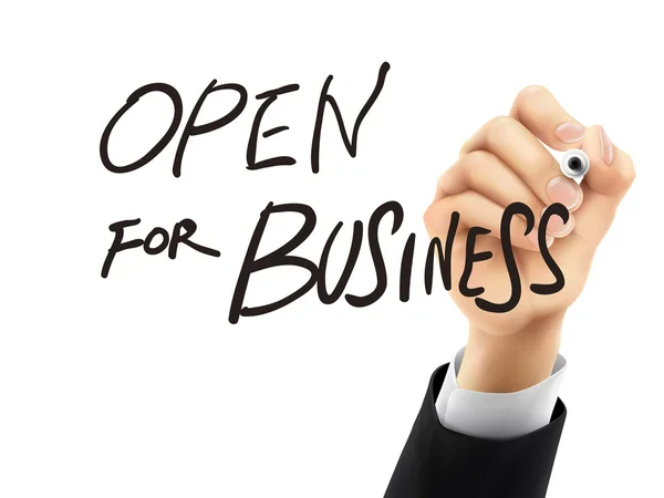 Open for business written by 3D hand — стоковый вектор