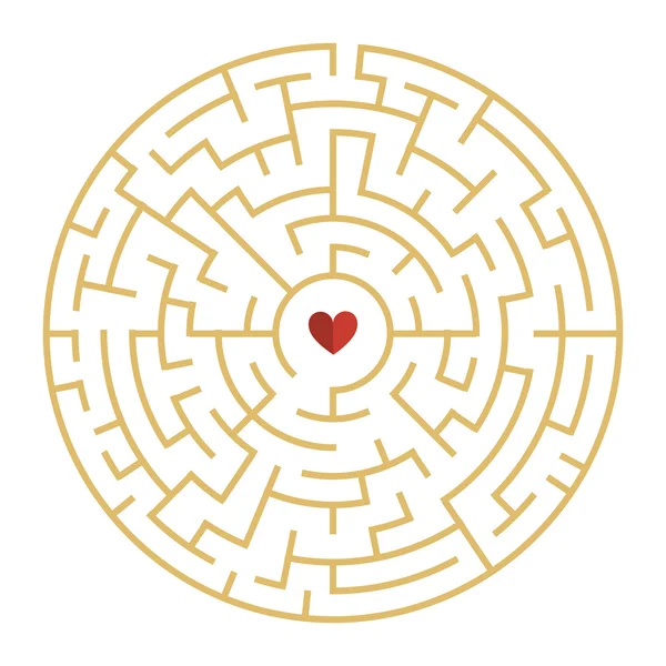 Круговой лабиринт с элементом сердца — стоковый вектор