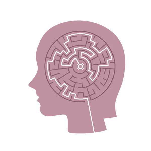 Silhouette of heads with a labyrinth inside — Stock Vector