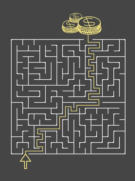 Labirinto quadrado simples com ícone de dinheiro — Vetor de Stock
