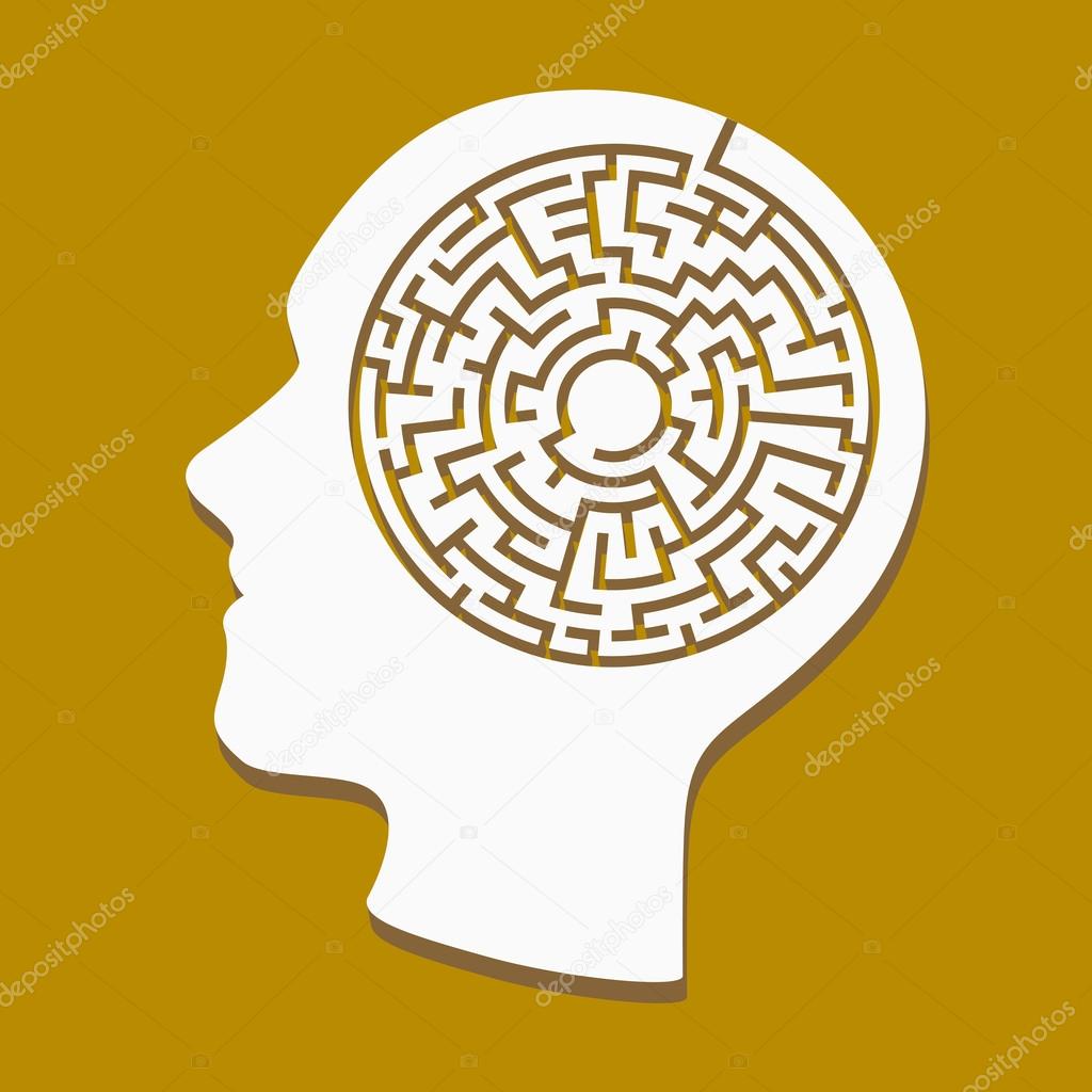 silhouette of heads with a labyrinth inside