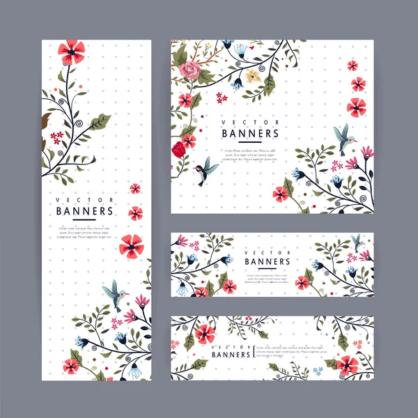 Diseño elegante de la plantilla de banner con precioso patrón floral — Vector de stock