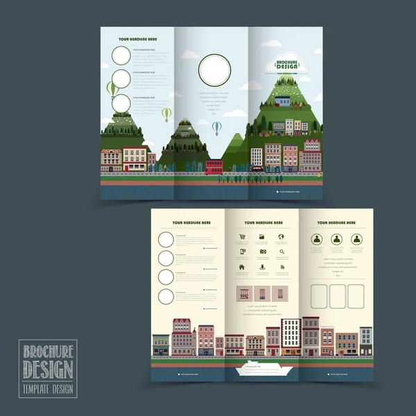Adorável paisagem da cidade tri-fold modelo brochura —  Vetores de Stock