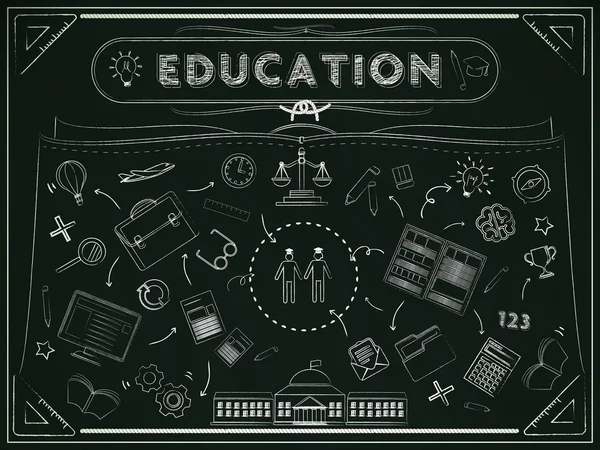 Education blackboard with lovely icons — Stock Vector
