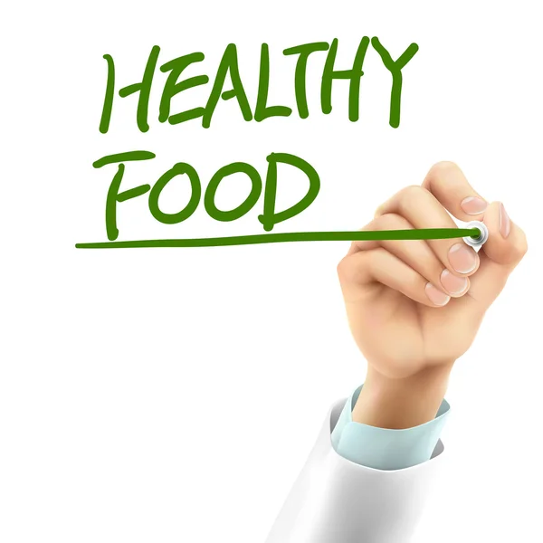 Medico scrivendo parole di cibo sano — Vettoriale Stock