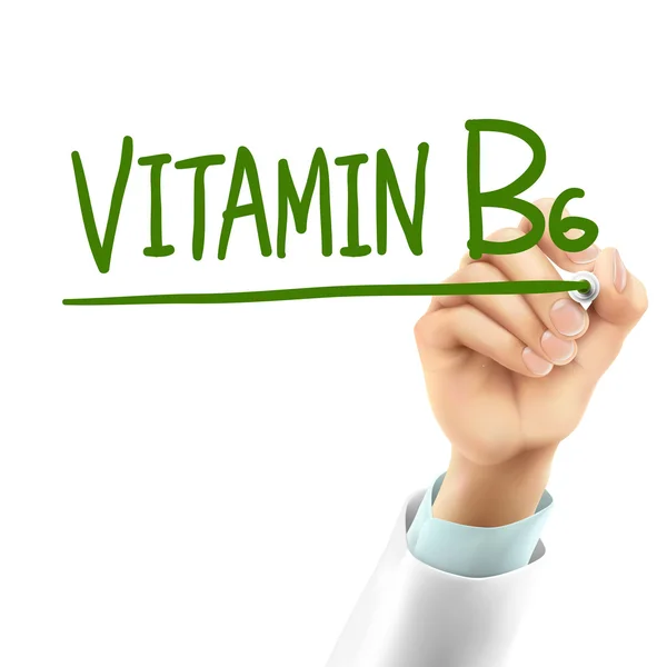 ビタミン B6 の単語を書く医師 — ストックベクタ