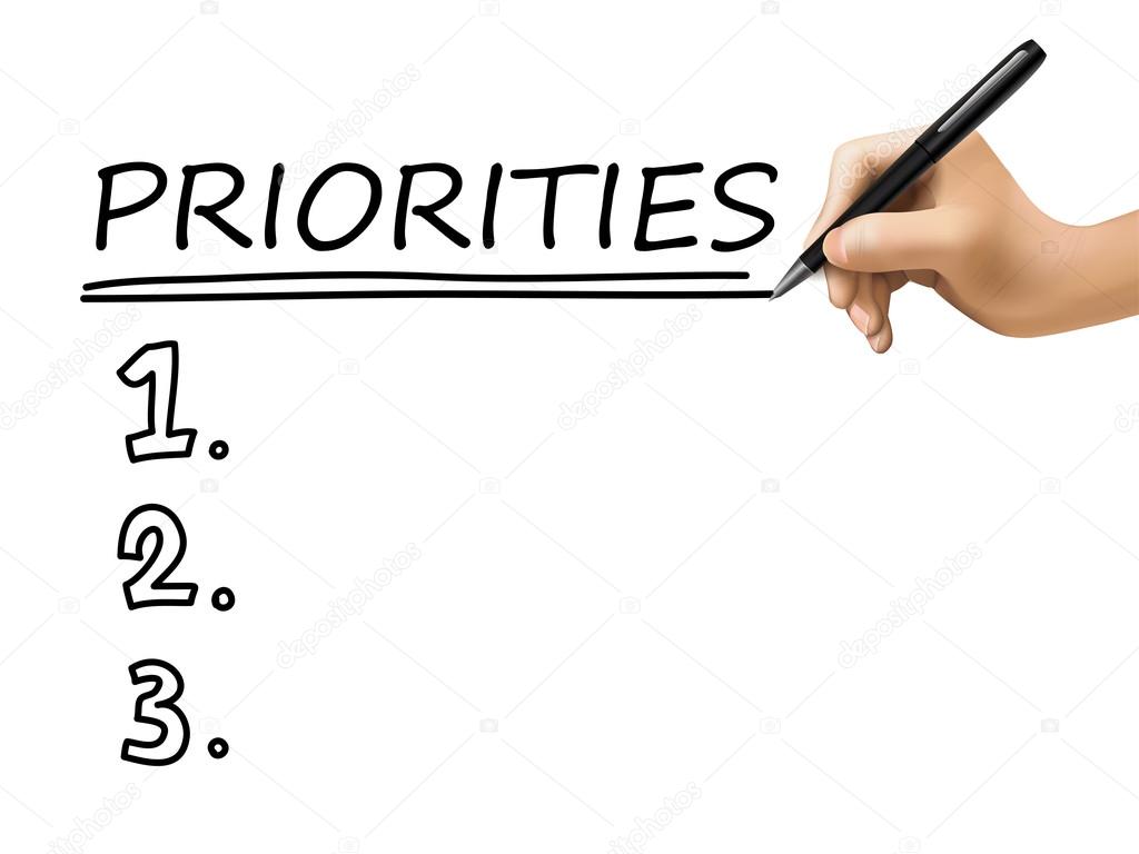 priorities list written 3d hand 