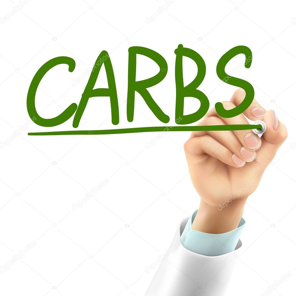 doctor writing carbs word