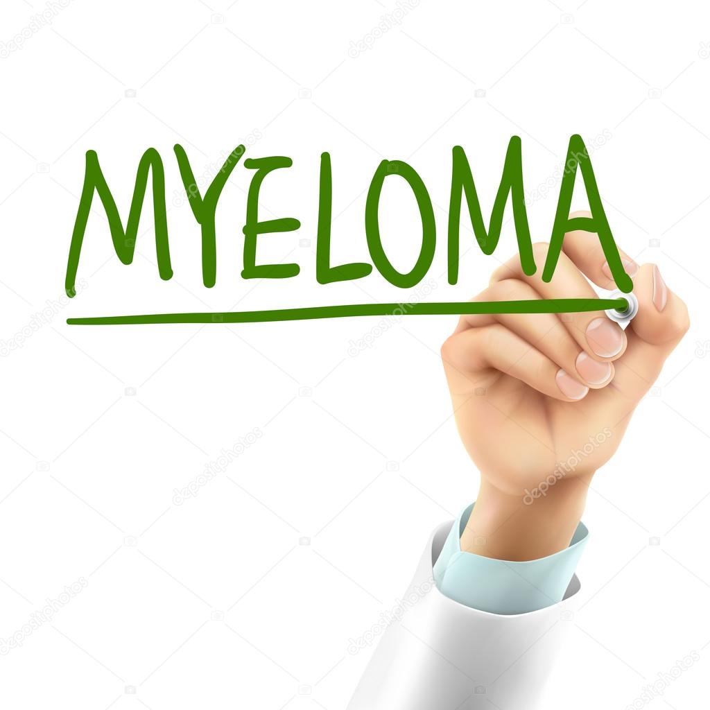 doctor writing myeloma word