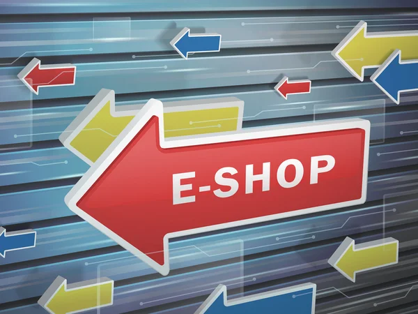 E-shop word'ün kırmızı ok hareketli — Stok Vektör