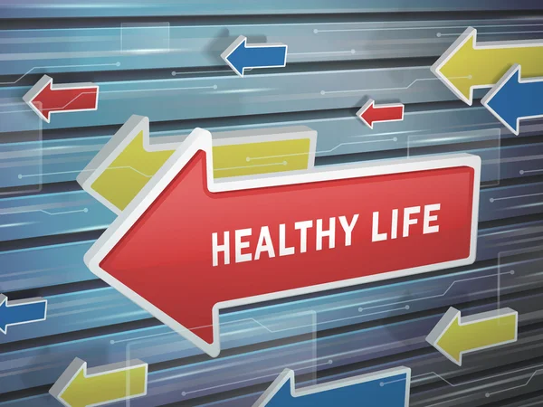 Κινούμενο κόκκινο βέλος λέξεων υγιή ζωή — Διανυσματικό Αρχείο