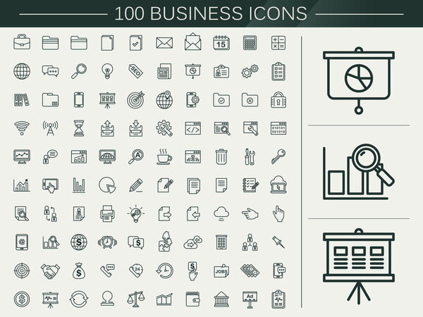 100 business line icons set 