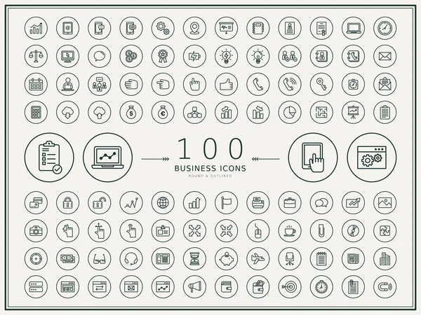 100 Business Round Icons gesetzt — Stockvektor