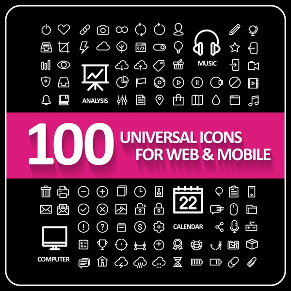 Atraente 100 conjunto de ícones universais — Vetor de Stock