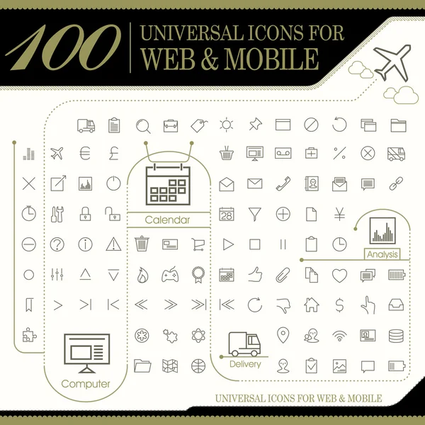 Atractivo conjunto de 100 iconos universales — Archivo Imágenes Vectoriales