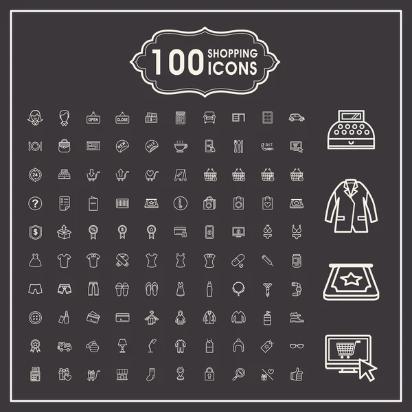 Elegante 100 iconos de compras conjunto — Vector de stock