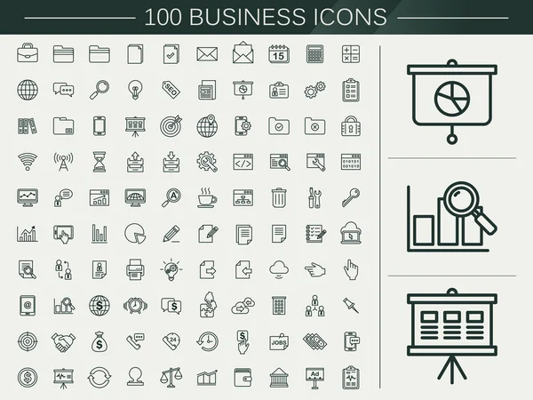 100 business line icons set — Stock Vector