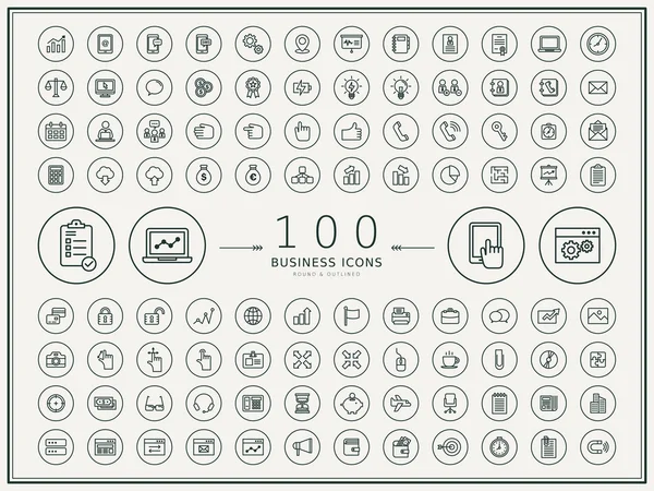 Набор 100 круглых иконок для бизнеса Векторная Графика