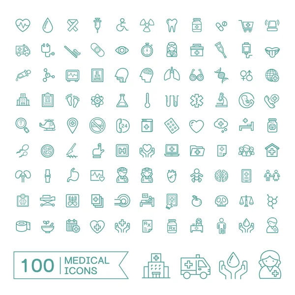 Set di 100 icone mediche Illustrazioni Stock Royalty Free