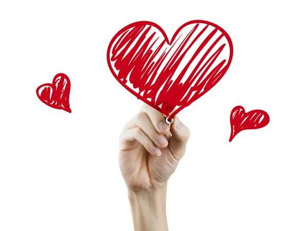 Kırmızı kalp el ile çizilmiş — Stok fotoğraf