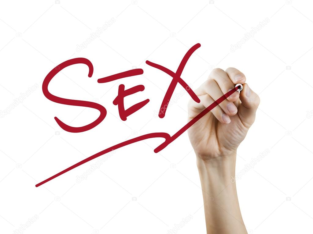 Sex word written by hand on a transparent board.
