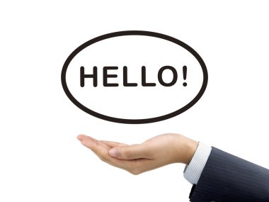 Merhaba word tarafından işadamı'nın elini tutarak