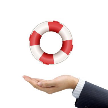 bir lifebuoy tutan işadamı el