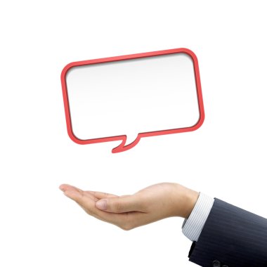 konuşma balonu tutan işadamı el