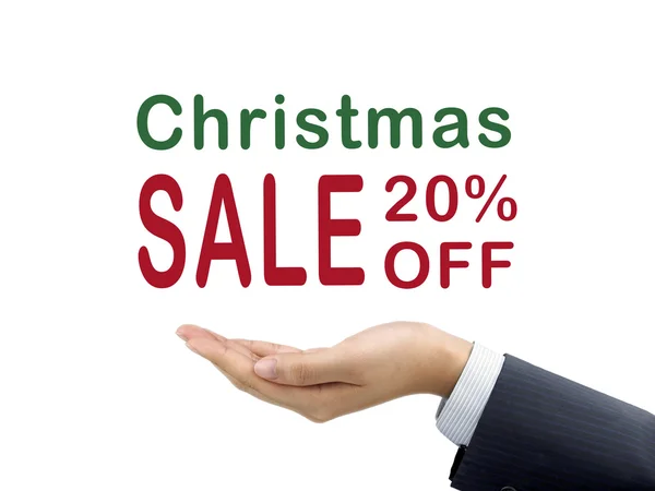 Weihnachtsverkauf: 20 Prozent Rabatt für die Hand des Geschäftsmannes — Stockfoto