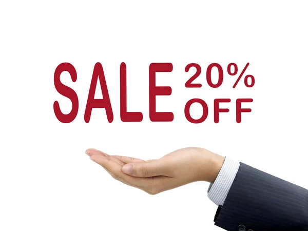 Sale 20 percent off holding by businessman's hand — Stock Photo, Image