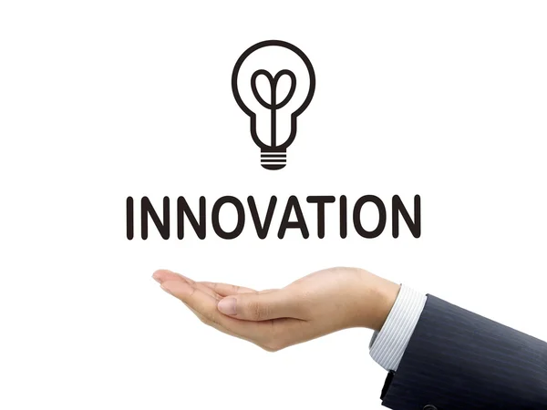 Innovationswort in der Hand des Unternehmers — Stockfoto