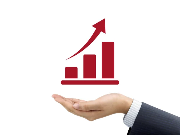 Growing graph holding by businessman's hand — Stock Photo, Image