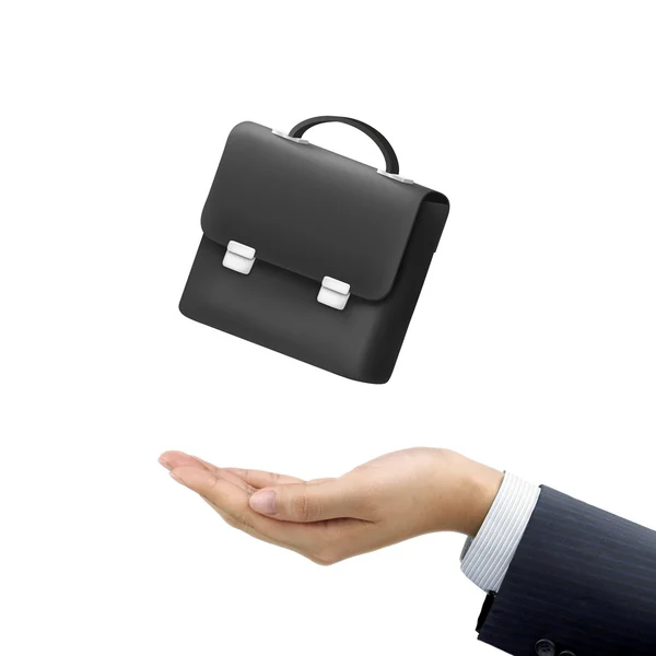 Mano del hombre de negocios sosteniendo maletín de cuero negro — Foto de Stock