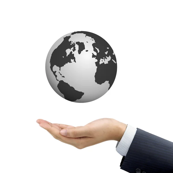 Geschäftsmann hält Globus-Symbol in der Hand — Stockfoto