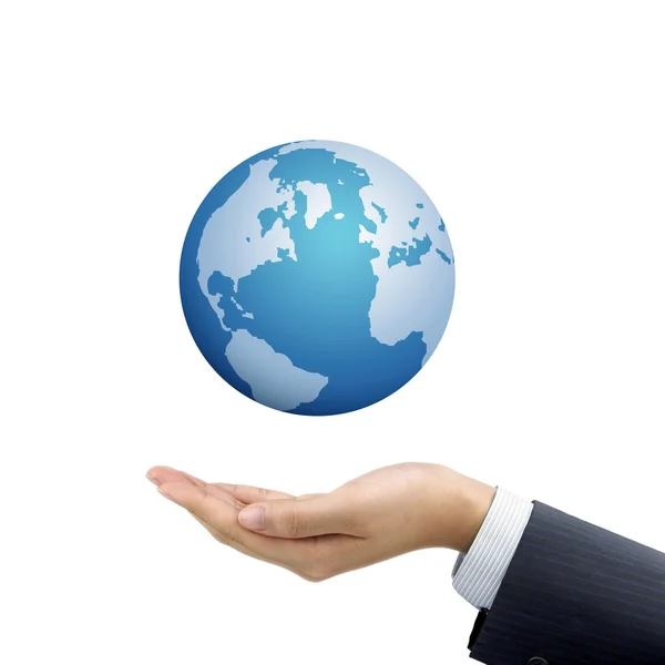 Businessman's hand holding globe symbol — Stock Photo, Image