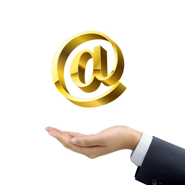 Geschäftsmann hält E-Mail-Symbol in der Hand — Stockfoto