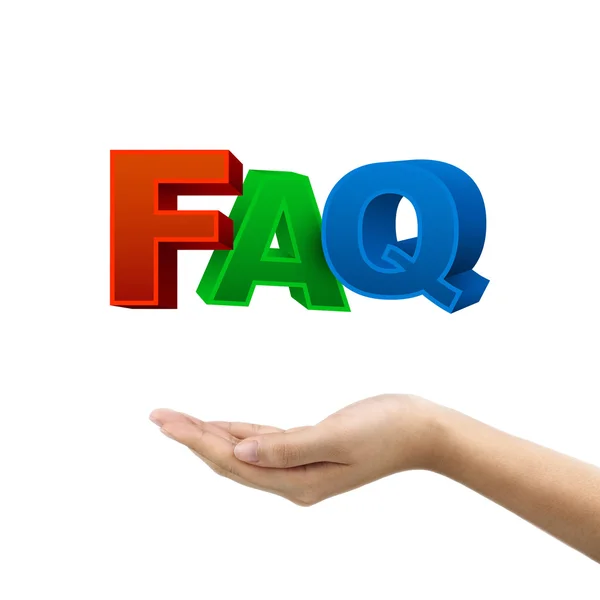 Zakenman hand met Faq woorden — Stockfoto