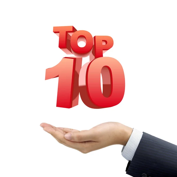 Mano del hombre de negocios sosteniendo top 10 palabras — Foto de Stock