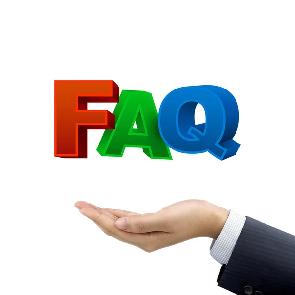 商人的手握 Faq 的话 — 图库照片