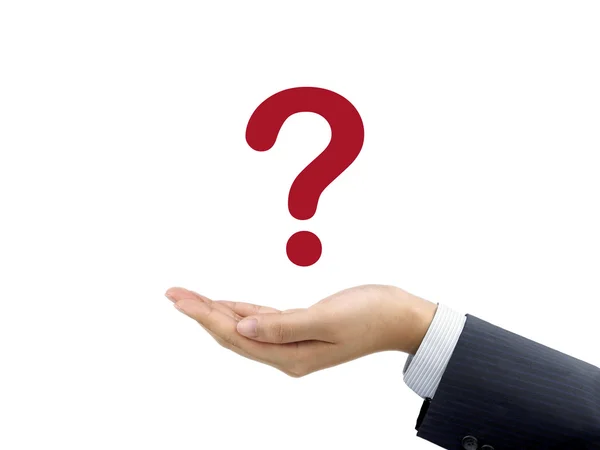 Question mark icon holding by businessman's hand — Stock Photo, Image