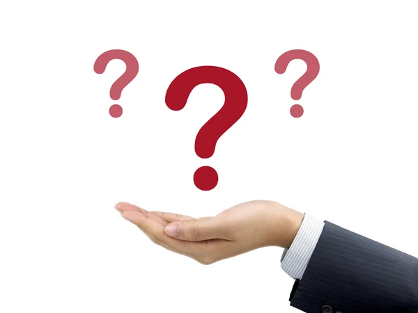 Question mark icon holding by businessman's hand — Stock Photo, Image