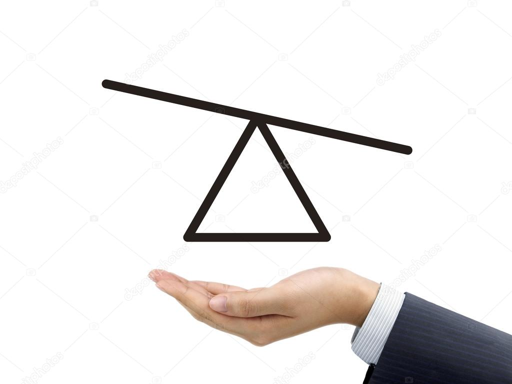seesaw diagram holding by businessman's hand 